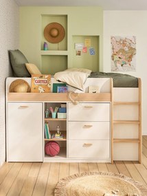 Cama meia-altura com secretária para criança branco