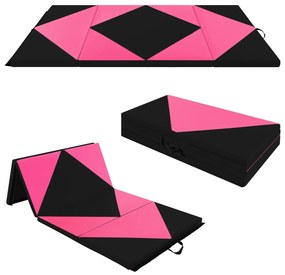 Tapete de ginástica dobrável de couro sintético de 240 cm - rosa e roxo