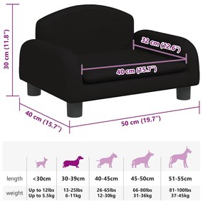 Cama para cães 50x40x30 cm tecido preto