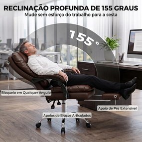 Cadeira de Escritório Ergonómica com Apoio para os Pés Molas Ensacadas Reclinável 155° Encosto Alto Apoio de Cabeça Castanho