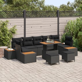 Conjunto de Sofá de Jardim vidaXL 10 Peças com Almofadas Preto Rattan