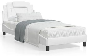 vidaXL Estrutura de cama c/ luzes LED 90x200cm couro artificial branco