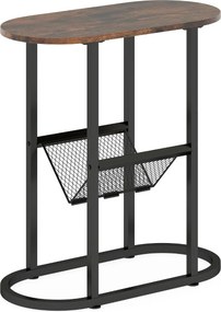 Mesa apoio, mesa de cabeçeira Estreita 60 x 28,5 x 64 cm com Suporte para Revistas Estrutura Metálica Castanho rústico