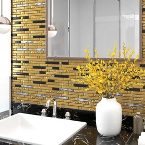 vidaXL Ladrilhos mosaico 22 pcs 30x30cm vidro preto e dourado