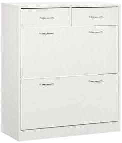 HOMCOM Sapateira Estreita 2 Compartimentos 2 Gavetas Armazenamento 12 Pares Sapatos 80x30x91,5 cm Design Moderno Branco | Aosom Portugal