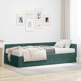 vidaXL Estrutura de Cama de Canto com Colchão 2 pcs Verde Veludo