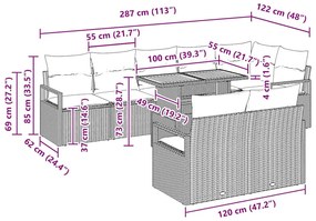Conjunto de Sofá de Jardim com 9 Peças e Almofadas em Preto e Rattan S