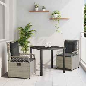 vidaXL Conjunto de Jantar de Jardim 3 Peças Cinza Claro Rattan Poliéster