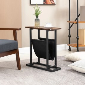 Mesa de apoio com porta-revistas, estrutura em aço 49 x 19 x 55 cm, preto e castanho escuro