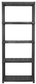 Unidade com 5 prateleiras 71x38x170 cm plástico preto