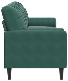 Sofá 3 lug. c/ almofadas decorativas 210 cm veludo verde-escuro