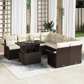Conjunto de Sofá de Jardim vidaXL de 9 peças com almofadas Rattan Cast