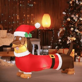 Cão insuflável natal de 160 cm autoinsuflável com lâmpadas internas Tecido de poliéster e soprador impermeável Adequado multicolorido