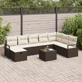 Conjunto de Sofá de Jardim vidaXL de 9 Peças com Almofadas de Rattan C
