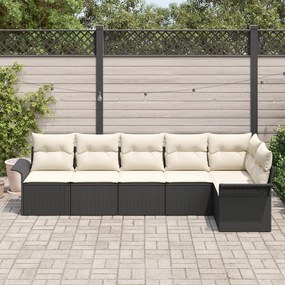 Conjunto de Sofá para Jardim vidaXL 6 Peças com Almofadas Rattan Preto