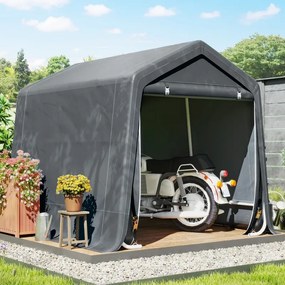 Abrigo de Exterior para Ferramentas Bicicleta 2,4x2x2,02 m Abrigo de Armazenamento com 2 Portas Anti-UV para Jardim Cinza