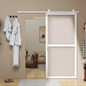 Ferragem para Porta de Correr (NÃO INCLUIDA)  Kit de Acessórios para Porta Corredeira com 2 Trilhos de Aço de Carbono 200x40x0,6 cm Branco