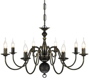 Candelabro de metal preto antigo com 8 lâmpadas E14