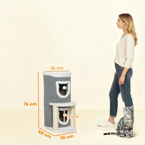 Arranhador para Gatos com Cama 2 Cavernas Postes de Sisal Tapete de Arranhar e Bolas para Brincar 50x36x76 cm Cinzento