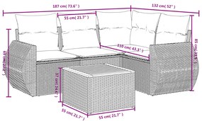 5 pcs conjunto de sofás p/ jardim com almofadões vime PE bege