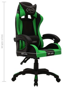 Cadeira estilo corrida luzes LED RGB couro artif. verde/preto