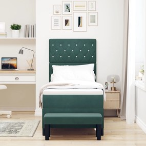 Cama Box Spring com Colchão &amp; Banco Verde Escuro 80x200 cm Veludo