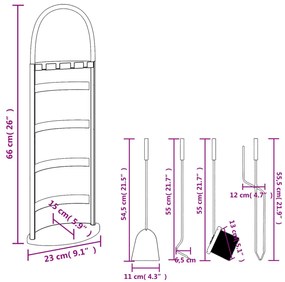 Conjunto de ferramentas para lareira 5 pcs 23x15x66 cm aço