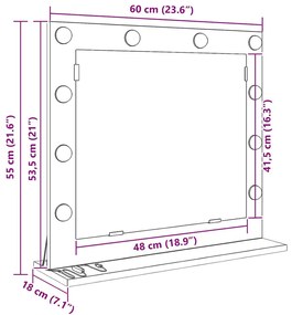 Espelho de Vanity com Luzes LED Carvalho Artisan 60x55x18 cm