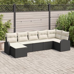 Conjunto de Sofá de Jardim vidaXL 7 Peças com Almofadas Preto Vime Pol