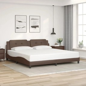 Estrutura cama c/ cabeceira 200x200cm couro artificial castanho