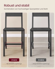 Conjunto de 2 cadeiras de sala de jantar cinza antracite-preto