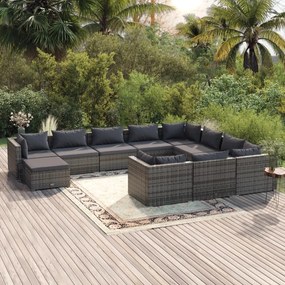 vidaXL 11 pcs conjunto lounge de jardim c/ almofadões vime PE cinzento