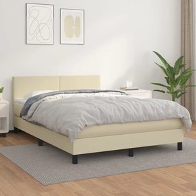 vidaXL Cama com molas/colchão 140x190 cm couro artificial cor creme