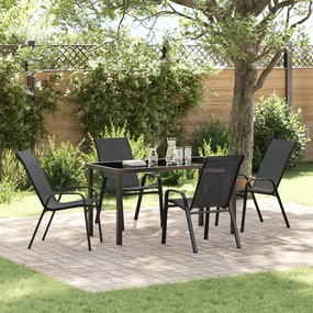 Conjunto de Jantar Jardim vidaXL de 5 Peças em Textilene Preto e Aço