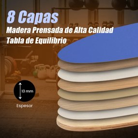 Tábua de equilíbrio de madeira com rolo Manta para treino Skateboard Hóquei Snowboard Surf 75 x 25,5 cm Azul escuro