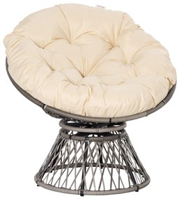Outsunny Poltrona Papasan Giratória de Vime Sintético com Almofada e Estrutura de Aço para Jardim Pátio 87x97x90 cm Cinza e Creme