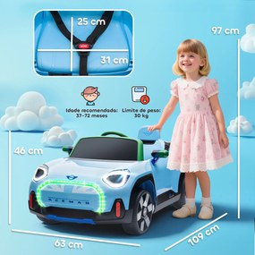 Carro Elétrico para Crianças MINI Concept Aceman 12V com Bluetooth Motor Duplo Suspensão Traseira Faróis Música USB 109x63x46 cm Azul