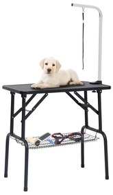 Mesa de grooming ajustável para cães com 1 laço e cesto