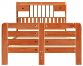 Cama c/ estante sem colchão 120x190cm pinho maciço castanho-mel