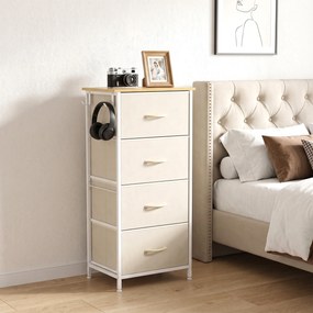 Cómoda de Quarto com 4 Gavetas tecido, 45 x 30 x 94,5 cm, Estrutura em Aço, Bege