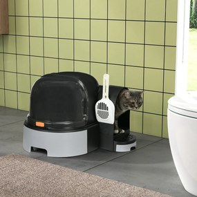 Caixa de areia fechada para gatos 52 x 60 x 42 cm, com compartimento inferior removível para facilitar a limpeza; pá incluída cinzento e preto