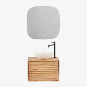 Conjunto De Móvel De Casa De Banho Suspenso 60x45 Cm Em Madeira Deleyna Madeira Natural & Cimento Redondo Branco Ø40 Cm Zavion & Quadrado - Sklum