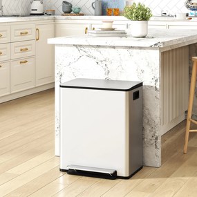 Caixote do lixo de cozinha com 2 compartimentos de 2 x 25 L, aço inoxidável, tampa com fecho suave, 47,7 x 37,5 x 56 cm, prateado