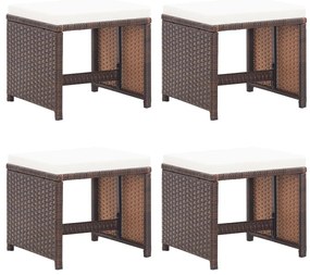 vidaXL Bancos de jardim 4 pcs com almofadões vime PE castanho
