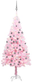 Árvore de Natal artificial c/ luzes LED e bolas 180 cm PVC rosa
