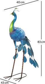 Estátua de pavão para jardim 40 x 43 x 83 cm, decoração exterior em metal resistente às intempéries, multicolorida