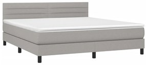 Cama box spring c/ colchão e LED 180x200 cm tecido cinza-claro