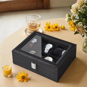 Caixa para relógios com 10 compartimentos 20,2 x 25,5 x 7,8 cm Preto