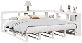 vidaXL Cama com estante sem colchão 200x200 cm pinho maciço branco