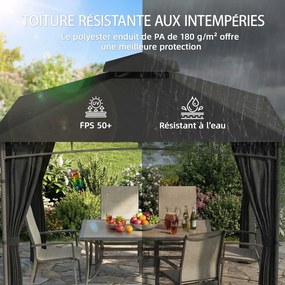 Tenda de jardim 3x3 m para exterior com estrutura retrátil e cobertura dupla UV50+ impermeável, cinza antracite